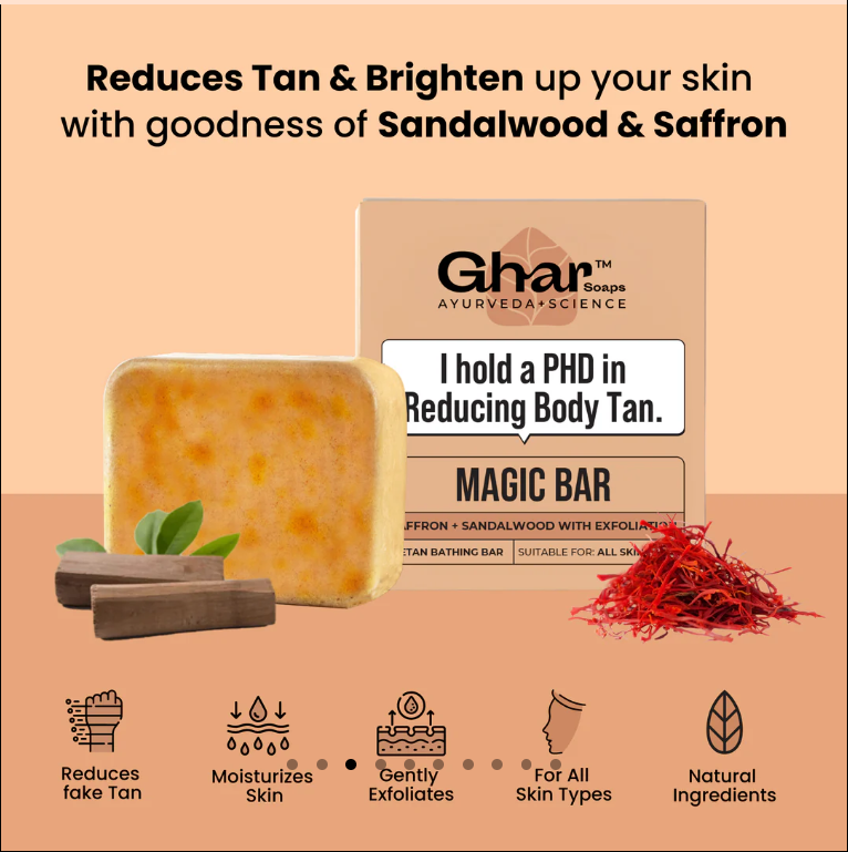 Ghar Soaps Magic Soap (Saffron & Sandalwood) - Buy 2 Get 2 Free (Pack of 4)